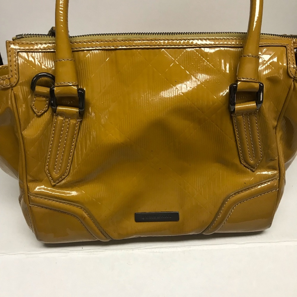 Burberry Mustard Patent Leather Nova Check Handbag